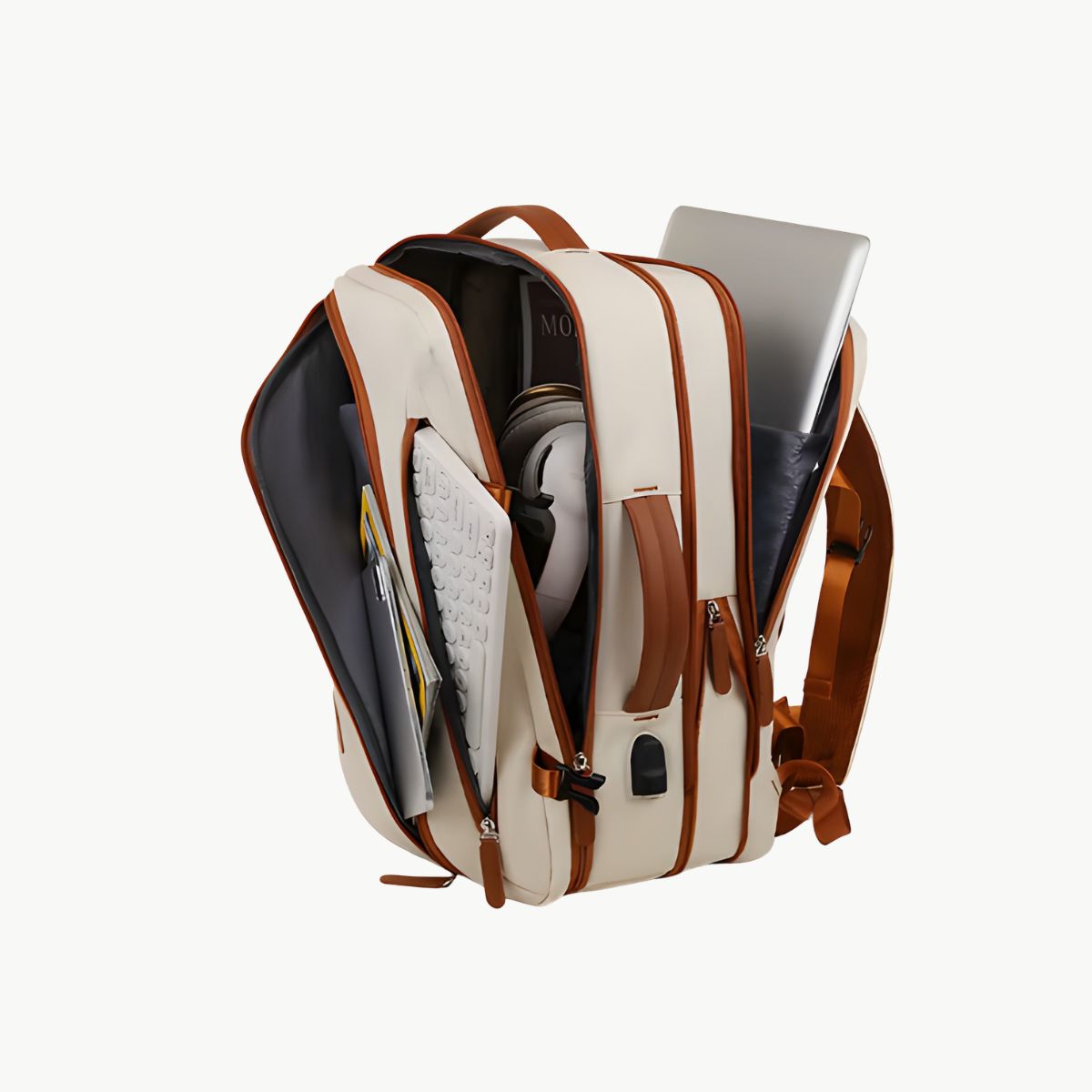 Sac de voyage pour week end beige vue inteieur